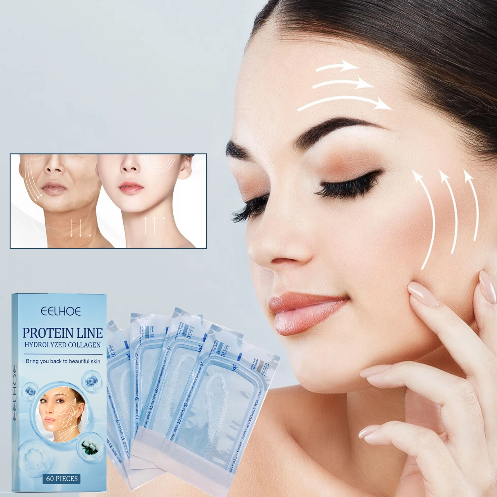 

60pcs Eelhoe Face Lifting Strips Firm Skin Anti Wrinkle V Shape Define Contour Reduce Fine Lines Chin Lift Revitalize Complexion