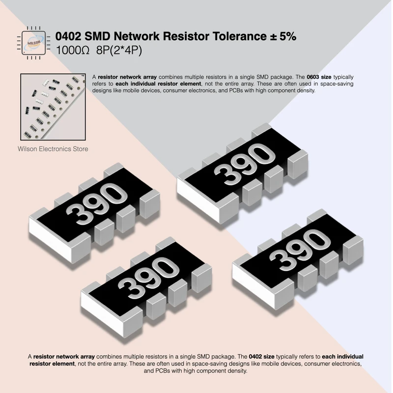 100 Pz/lotto NUOVO 0402 Resistore di Rete SMD Array 5% 1000Ω 8P(2*4P) Resistore di Rete SMD