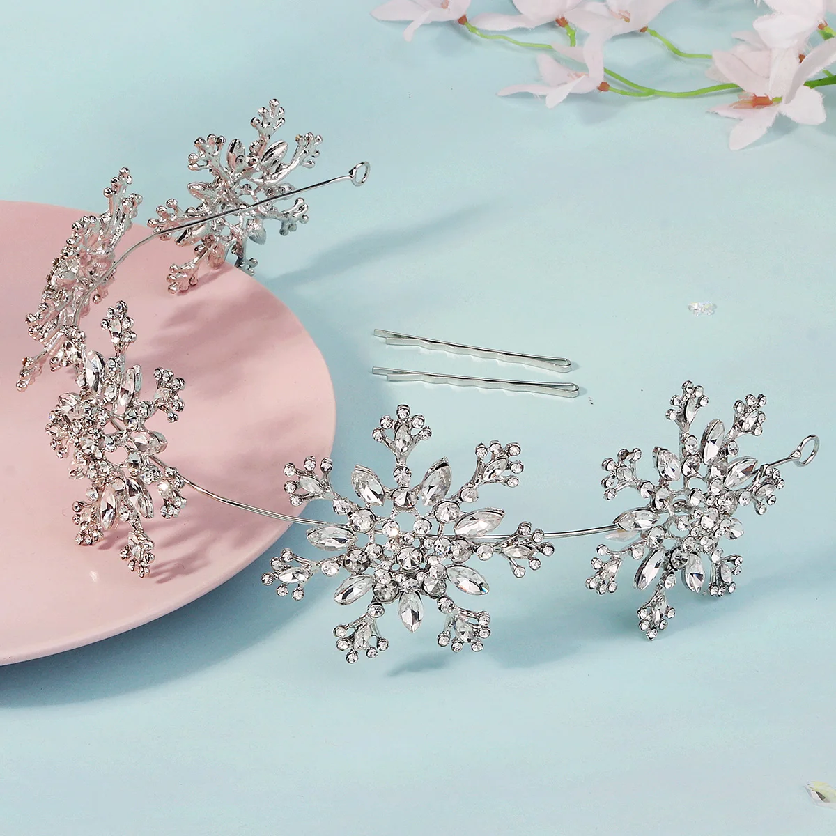 Sliver Exquisite Snowflake Crystal Hairband Bride Wedding Crown Headpiece For Women Elegant Gala Dinner Hair Accessories Gifts image 5