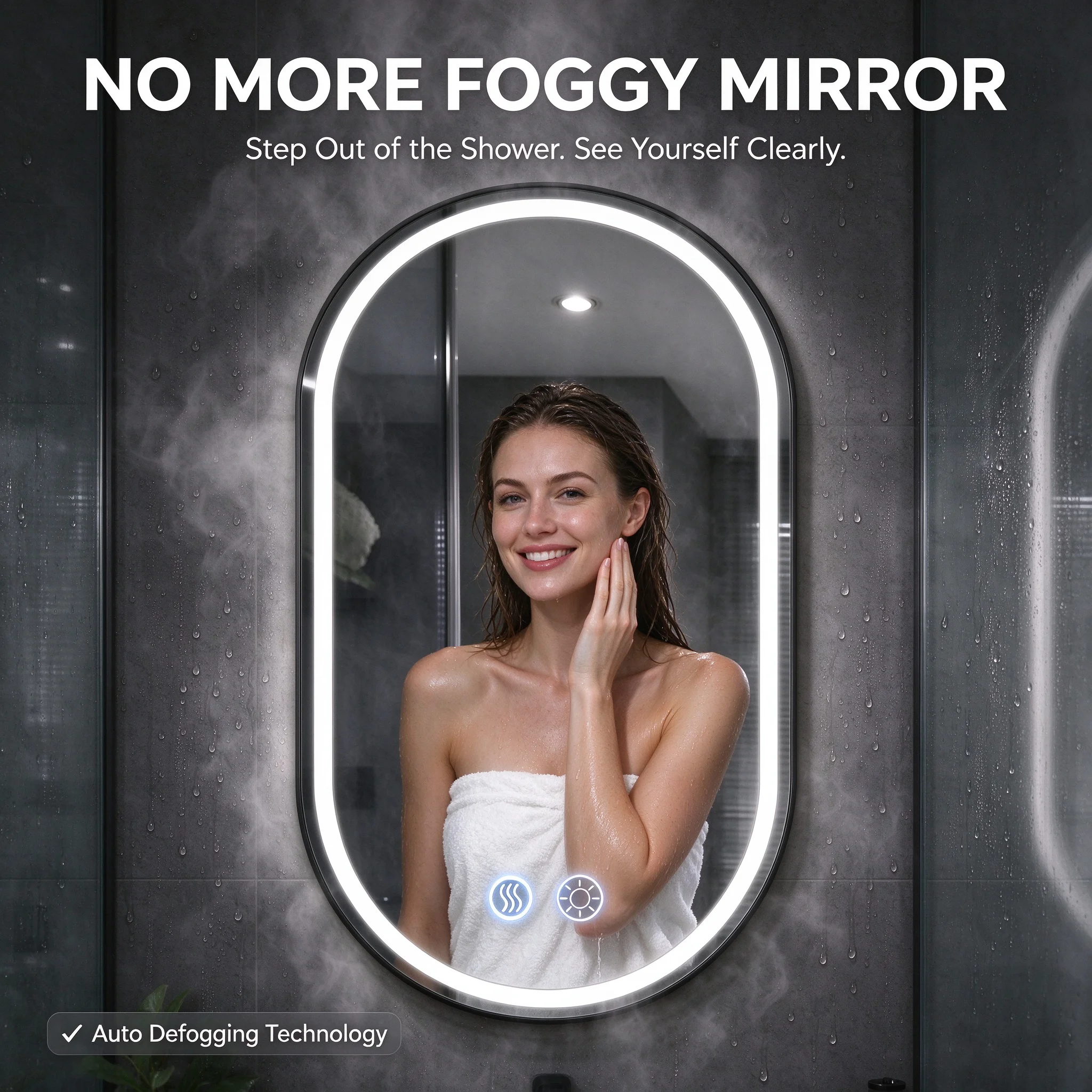 `Oval LED Bathroom Mirror Wall Mounted, Anti-Fog Lighted Vanity Mirror, Touch Control, Long Press to Adjust Brightness, Waterproof Smart Makeup Mirror for Bathroom Decor`