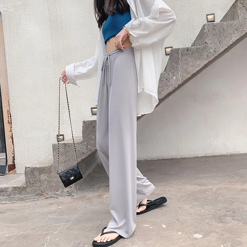 Soft Comfort Women Pants 2022 New High Waist Casual Summer Slacks Pants Women Ice Silk Ankle-Length Long Trousers Female Slacks