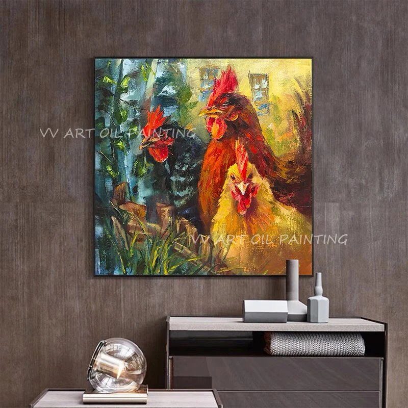 Chicken Animal Large Size Pictutre Handmade Abstract oil painting modern porch aisle artwork picture for kid's room decoration