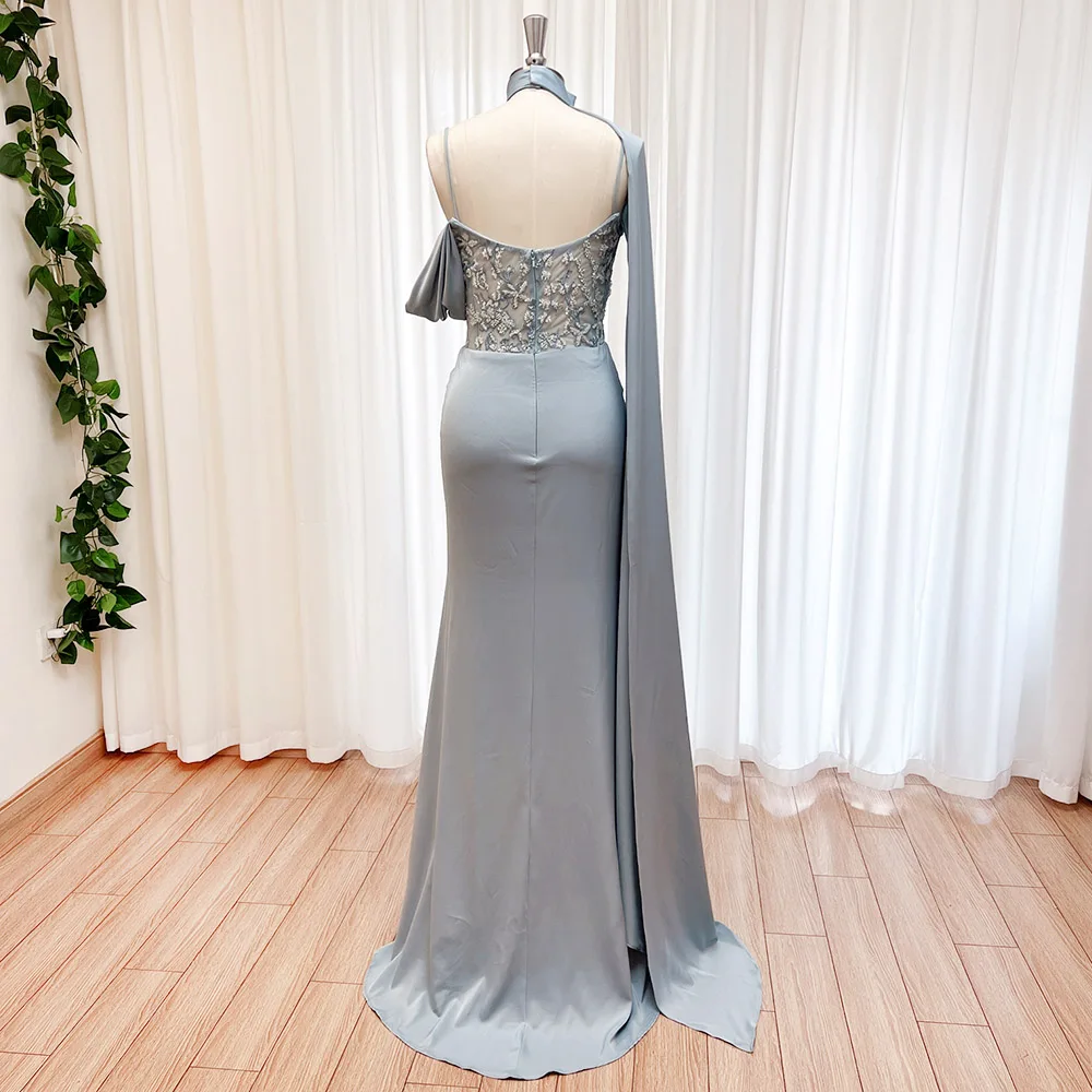 Luxuriöses Abendkleid mit Spaghettiträgern für Damen, 2022, elegante Meerjungfrau-Rüschen mit Schlitz, formelles Abschlussball-Hochzeitskleid, individuell gestaltet