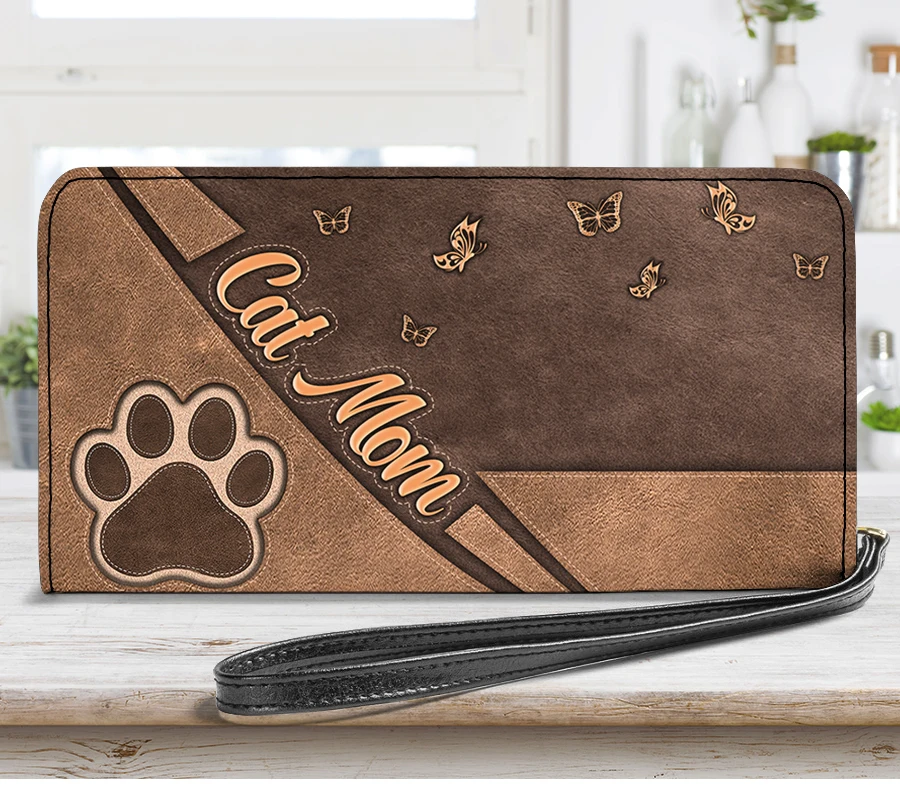 Personalized Cat Mom Pu Leather Cutch Purse Cusom Name Wallets For Women High Quality Small Money Bag Monedero Mujer