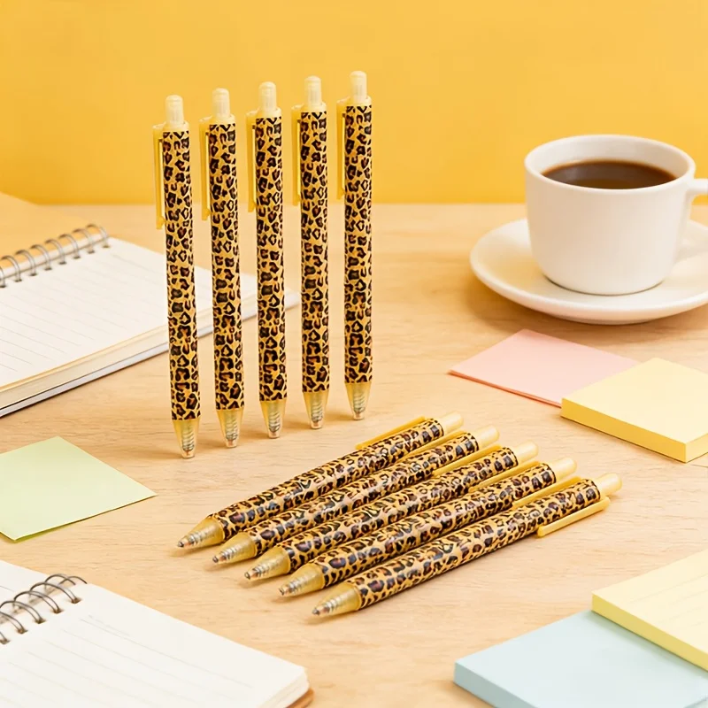 5-Pack Leopard Print Retractable Ballpoint Pens – Stylish 1.0mm Smooth Writing Office Stationery Set, Black Ink, Capless, Multi-Color Barrel, Gift for Women and Men, Vintage Style Office Signature Writing Tool |   Creative Decorative Gift Pens, Suitable for Back-To-School Season, Christmas, and Holiday Stationery, Stylish Design, Fine Tip, Smooth Writing, Signature-Specific, a Must-Have for Students.