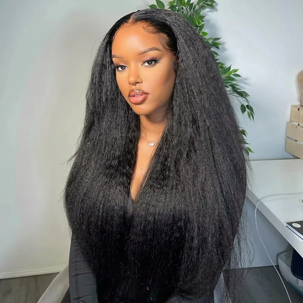 220% Brazilian Yaki Kinky Straight Human Hair Wigs Pre Cut Glueless Wig Human Hair Ready To Wear And Go Preplucked For Women