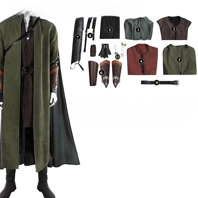 Aragorn Cosplay Kostuum Top Broek Mantel Accessoires Outfit Volledige Set Aangepast formaat Halloween Kostuum voor volwassen mannen Aragorn Pak - afbeelding 2