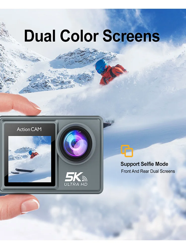Kamera sportowa Blossom 5K HD 1080P z podwójnym ekranem, szerokokątna, wodoodporna, z pilotem WiFi i funkcją nagrywania wideo. — 2