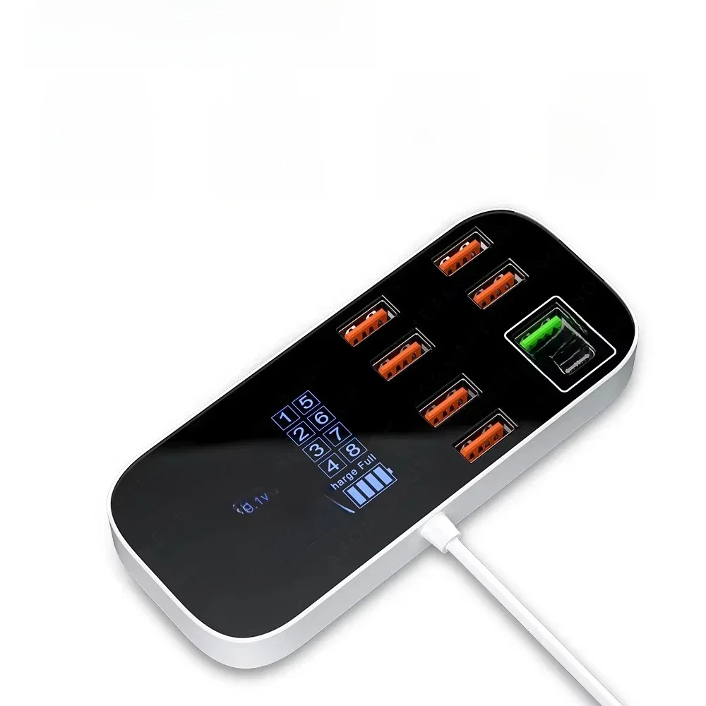 Ładowarka USB z wyświetlaczem cyfrowym, funkcją szybkiego ładowania, hubem, adapterem do ładowania tabletów i telefonów komórkowych, szybka ładowarka do iPhone, Xiaomi, Huawei, Samsung. — zdjęcie produktu 7