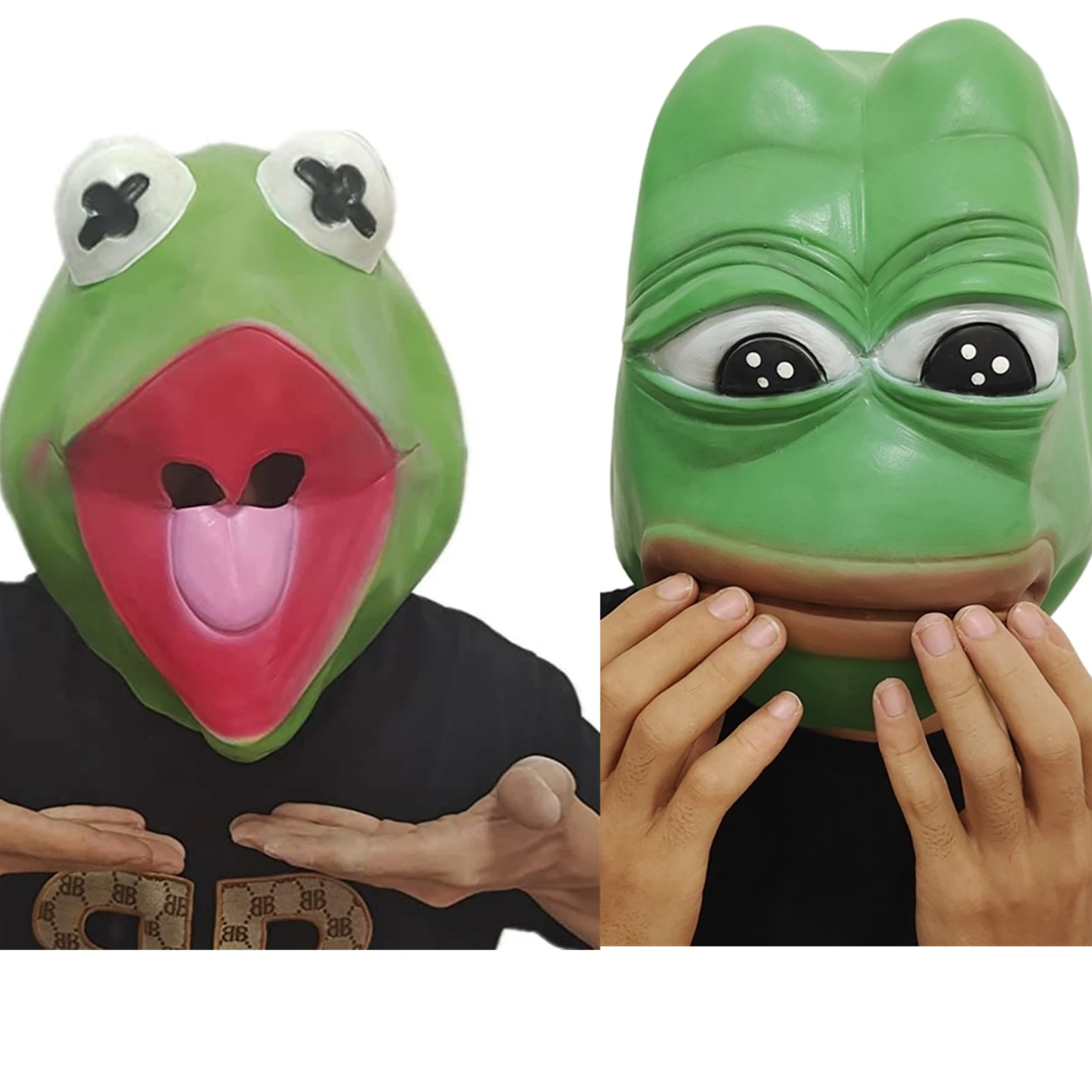 Kermit Pepe Frog mask Funny cute cosplay plush helmet Halloween manga Masquerade Party for kids latex