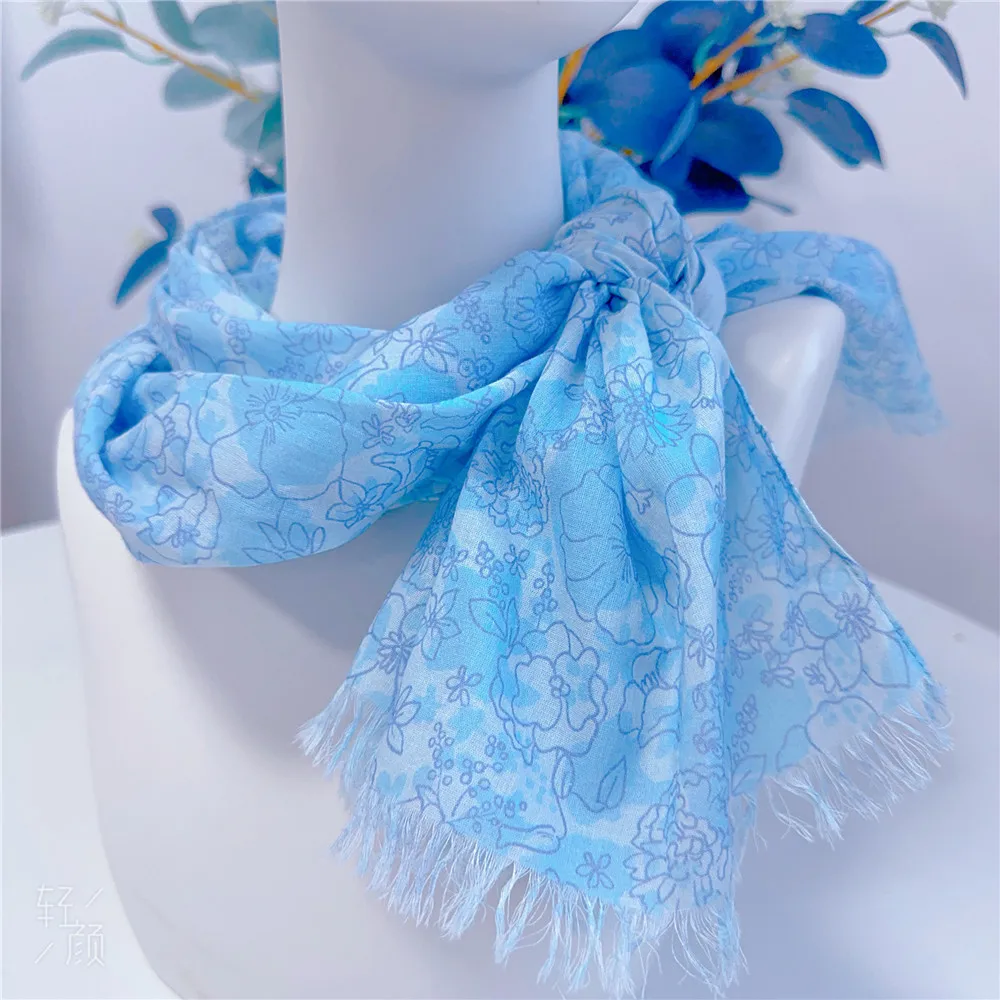 

Весенне-летний новый тонкий дышащий шарф из 100% хлопка с цветочным принтом, женская солнцезащитная шаль, универсальные японские шарфы с цветочным принтом