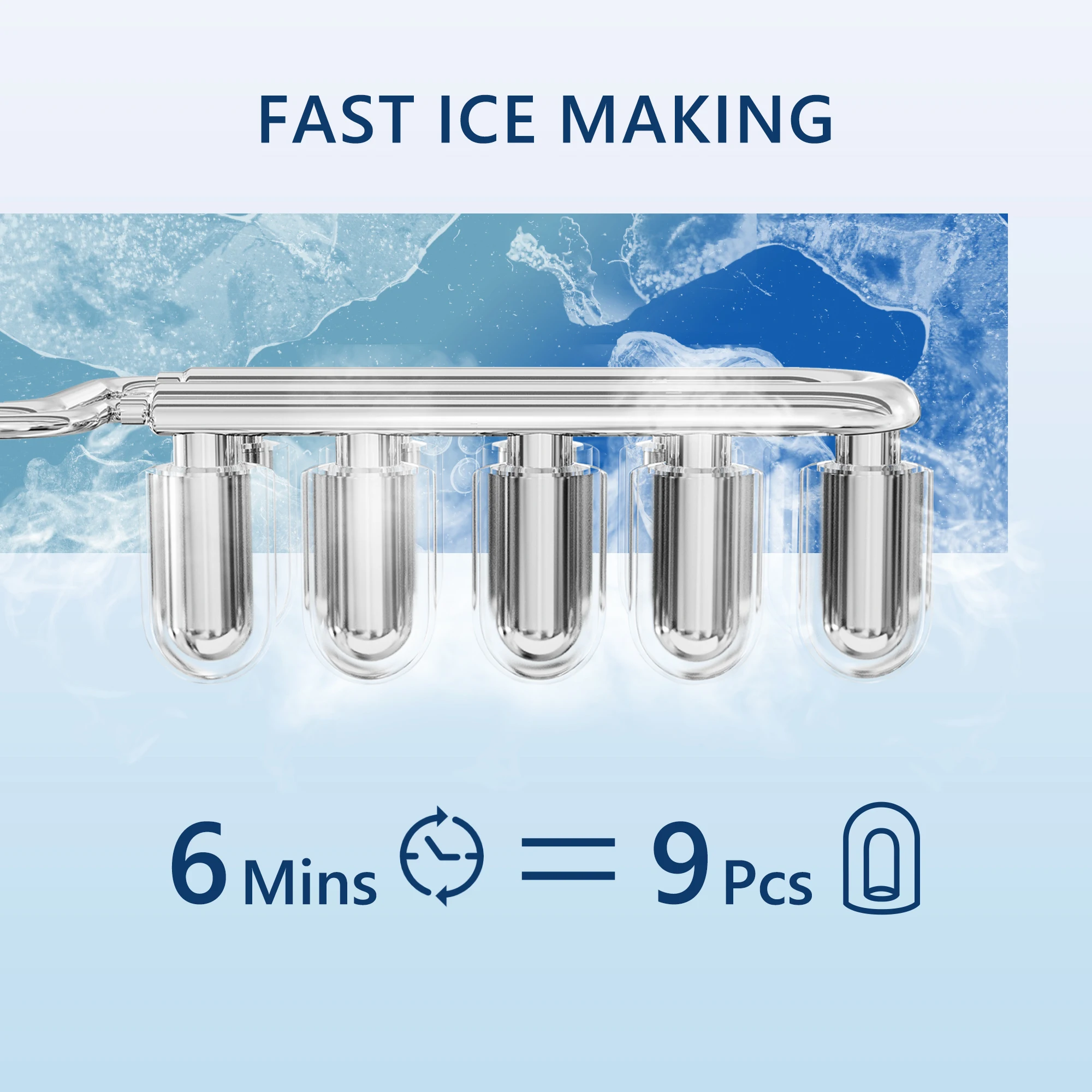 Máquina para hacer hielo portátil ICTGLEE, 26 libras/día, 9 cubos de hielo en 6 minutos para el hogar, oficina, RV, fiesta con cuchara y cesta de hielo autolimpiante