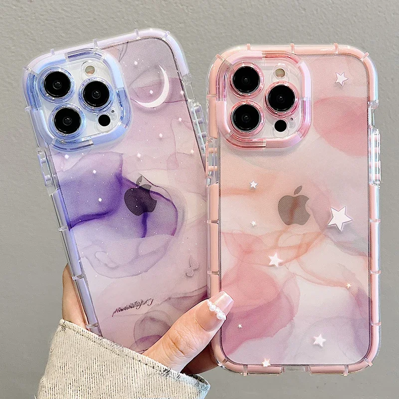 Rosa lila Traum Sternen himmel leuchtende Stoßstange Fall für iPhone 11 12 13 14 15 16 Pro max xs xr