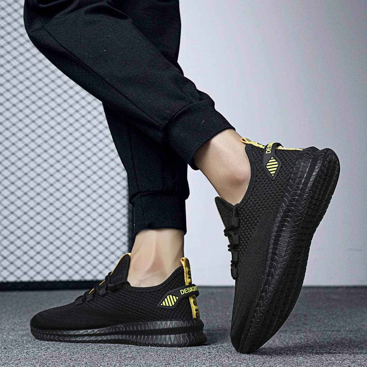 

Men’s High Top Mesh Knit Walking Shoes, Slip-On Breathable Sneakers, Cushioned Hollow Sole Street Casual Shoes for Streetwear