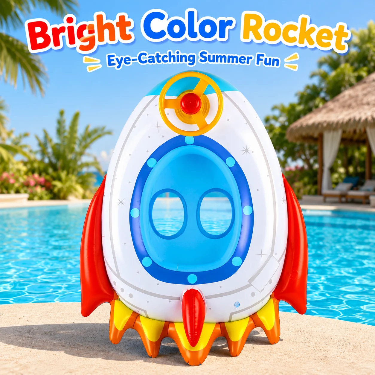 1PC Inflatable Rocket Pool Float Seat with Steering Wheel, Stable Ride-On Water Float, Quick Inflation Leak-Proof Floating view 5