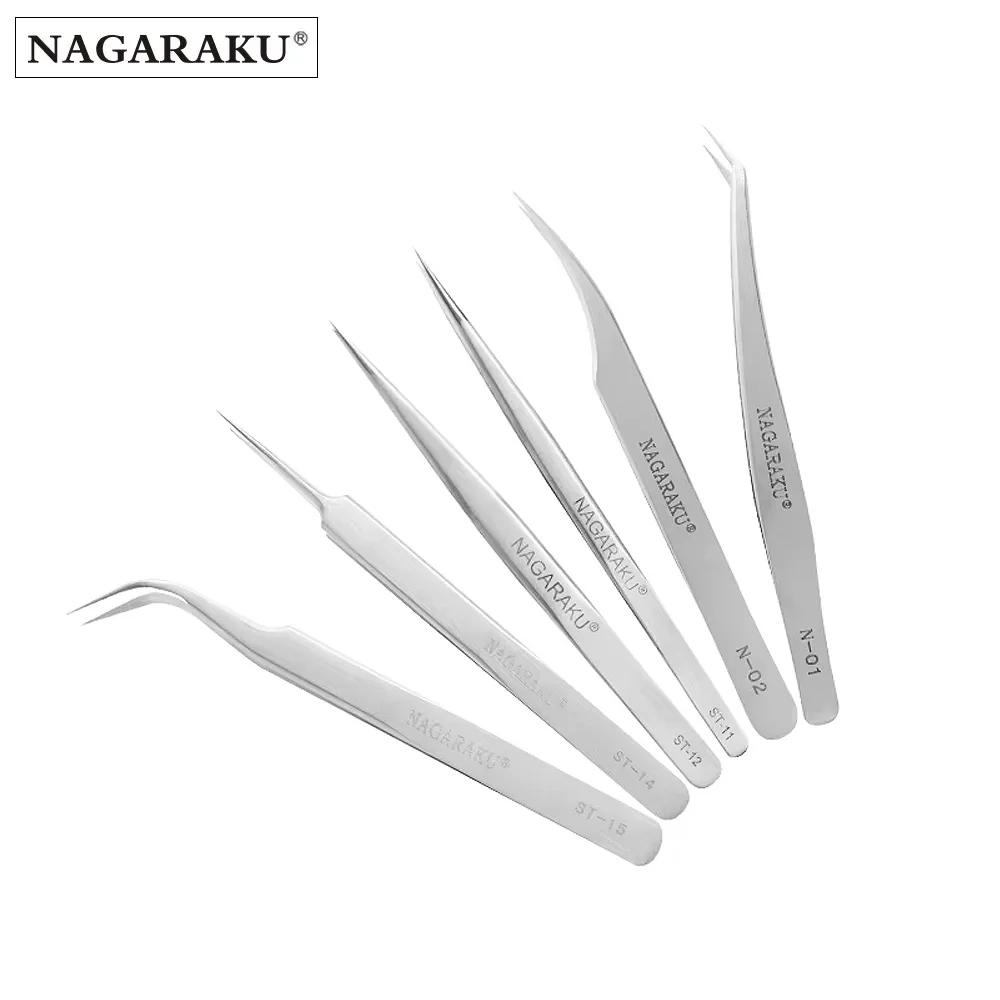 NAGARAKU Eyelash Extension Tweezers Maquiagem Professional Accurate Volume Classical Tweezers Stainless Steel Makeup Tweezers