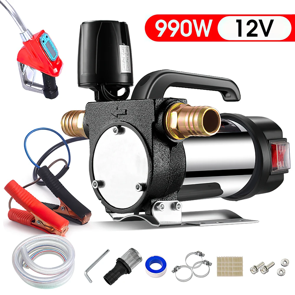 12V/220V Fuel Transfer Pump for Diesel Kerosene 990W Self-Priming Pump Automatically Stop Electric oil pump Fuel Dispenser