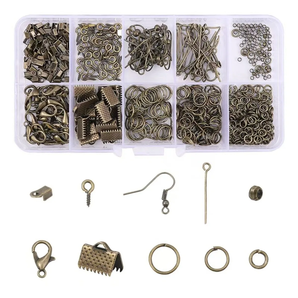 700PCS 4Color 10 Grid Box Decoration Accessories Lobster Buckle Horse Buckle Opening Single Circle Ear Hook 9 Character Needle image 4