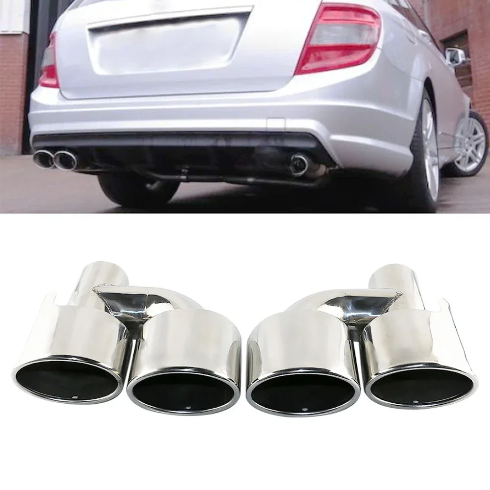 1SET 2,5'' Inelt Universal Auto Doppel-Auspuffblenden für C63 C200 C250 C300 C350 W204 Schalldämpfer-Endrohr mit Logo