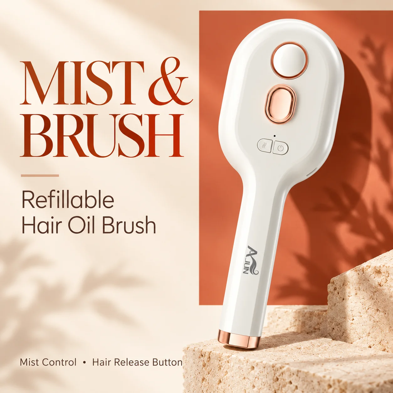 2-in-1 Mist Hair Brush with Refillable Hair Oil Tank, One-Press Hair Release, Easy Button Controls for Daily Hair Care