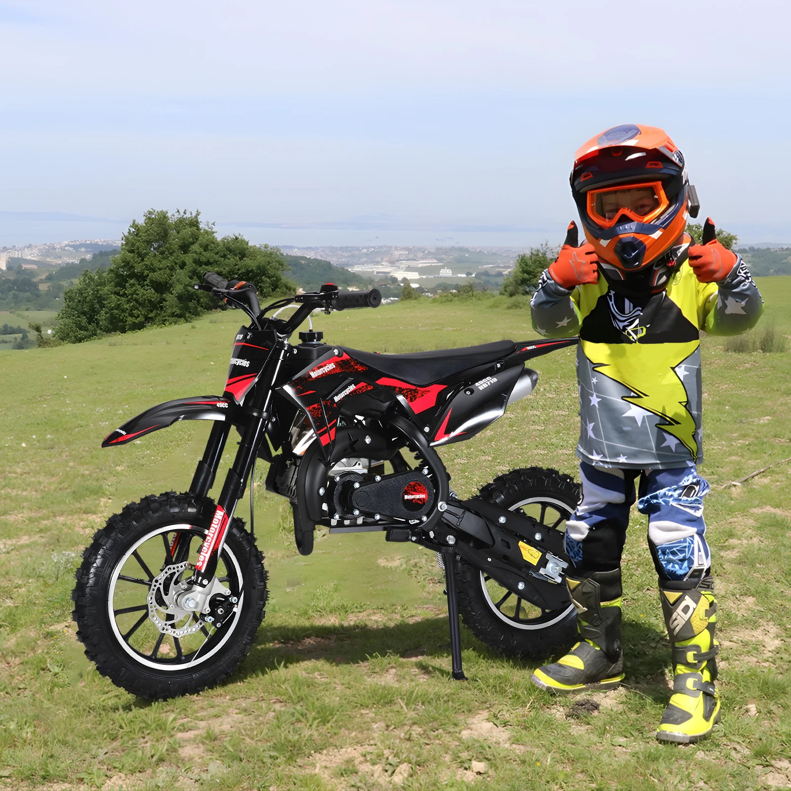 49cc 2-Stroke Kid Dirt Bike, Gas Power Motocross, Mountain Off Road Motorcycle, Pocket Motorbike with 10 Inches Wheels, 25MPH