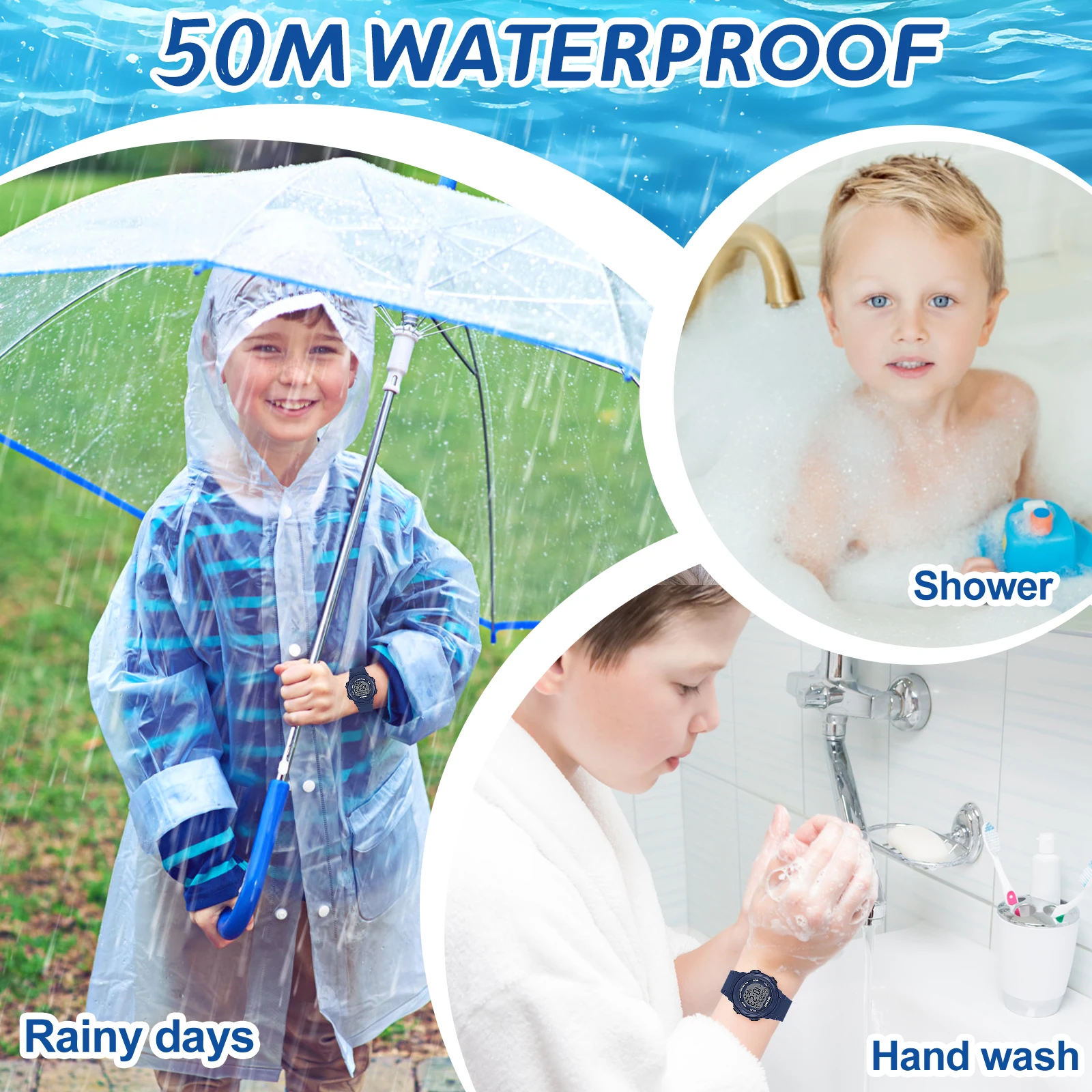 SOCICO Relojes digitales para niños y niñas, reloj de pulsera con banda suave resistente al agua con luces de 7 colores, regalos de Navidad para niños de 5 a 12 años
