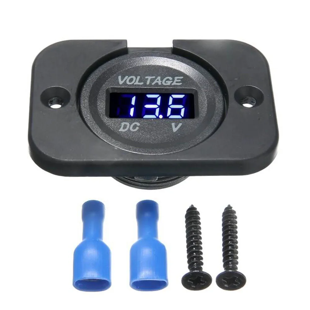 Digital Voltage Meter DC 12-24V Waterproof Round Meter Car Voltmeter with LED Digital Display Panel for Car Motorcycle and Boat