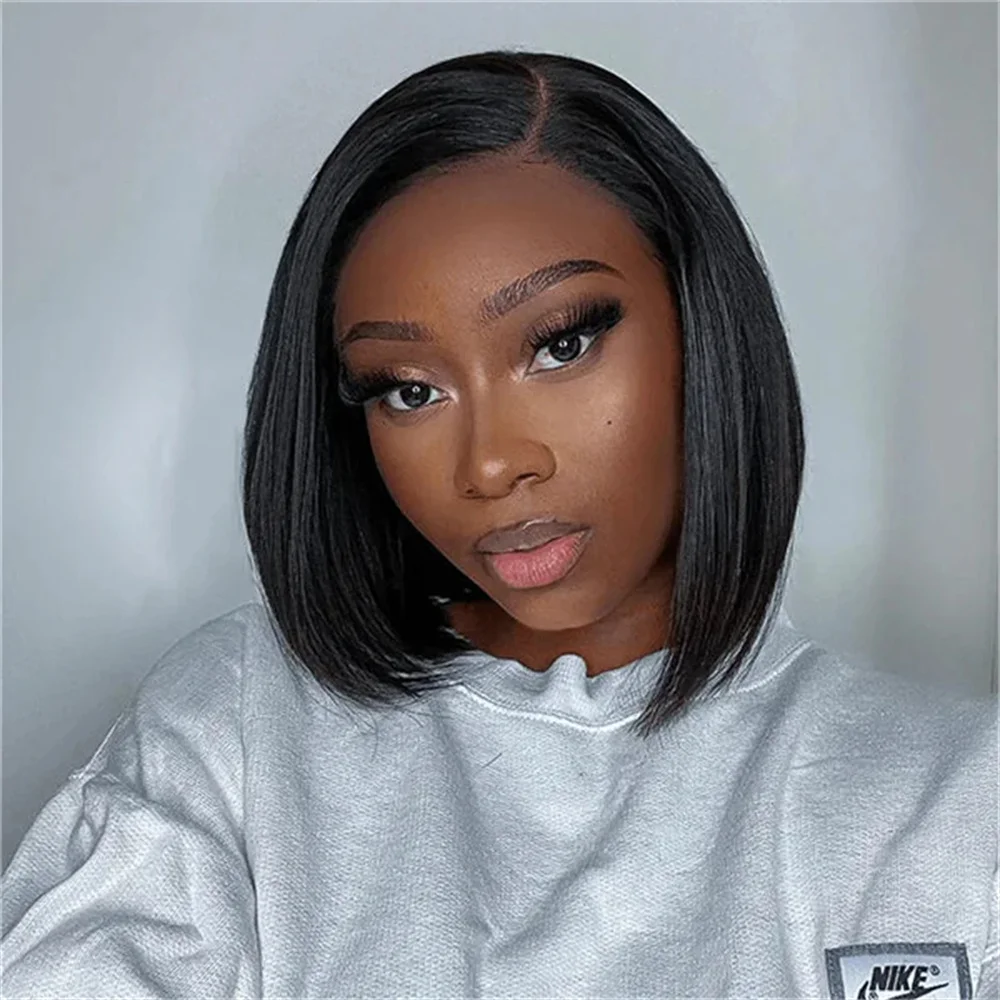 BOB Lace Front Wig Human Hair Straight 180% Full Density 13x4 HD Transparent Lace Frontal Wigs bob Straight lace front wig For W