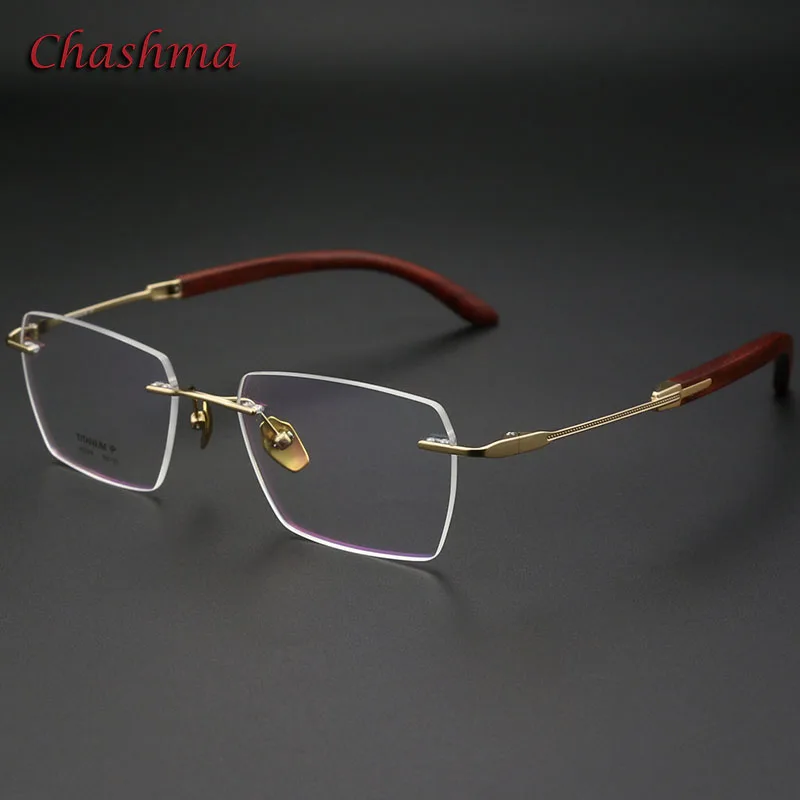 Chashma Top Quality Pure Titanium Glasses Light Frame Men Optical Eyewear Rosewood Temple Elegant Prescription Women Spectacle