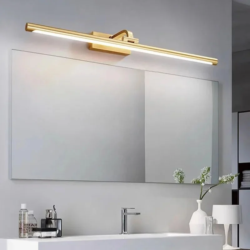 Applique murale moderne en cuivre doré, miroir rotatif, salle de bains, chambre à coucher, lampe Simple en laiton