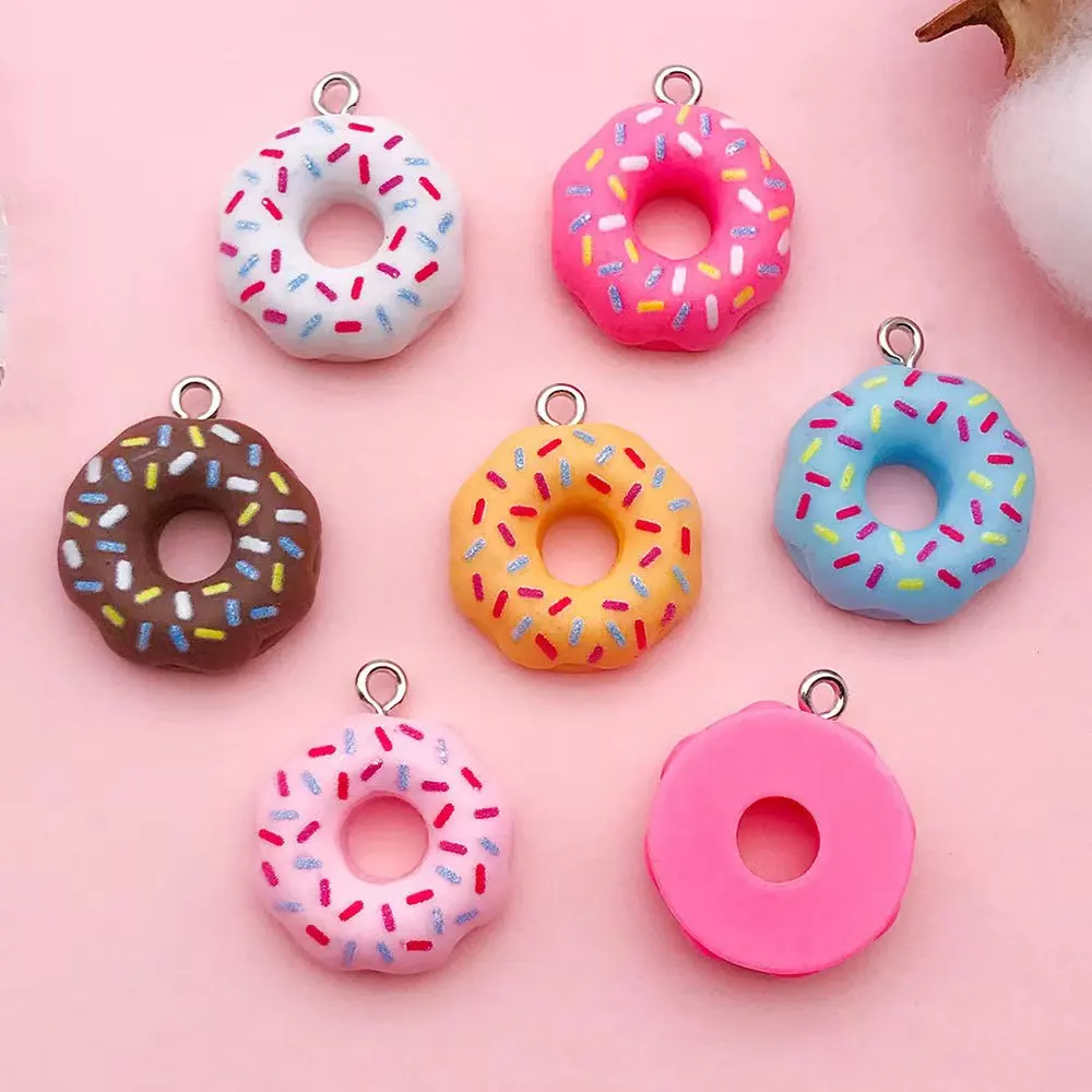 10/12pcs 18*21mm Colorful Food Donuts Design Charms 3D Resin Pendants For DIY Bracelet Necklace Jewelry Making Accessories