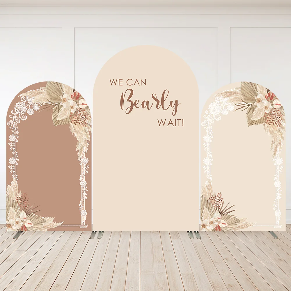 

We Can Bearly Wait Arch Backdrop Cover for Kids Baby Shower Decorations Boho Flowers Pampas Newborn First Birthday Arched Wall