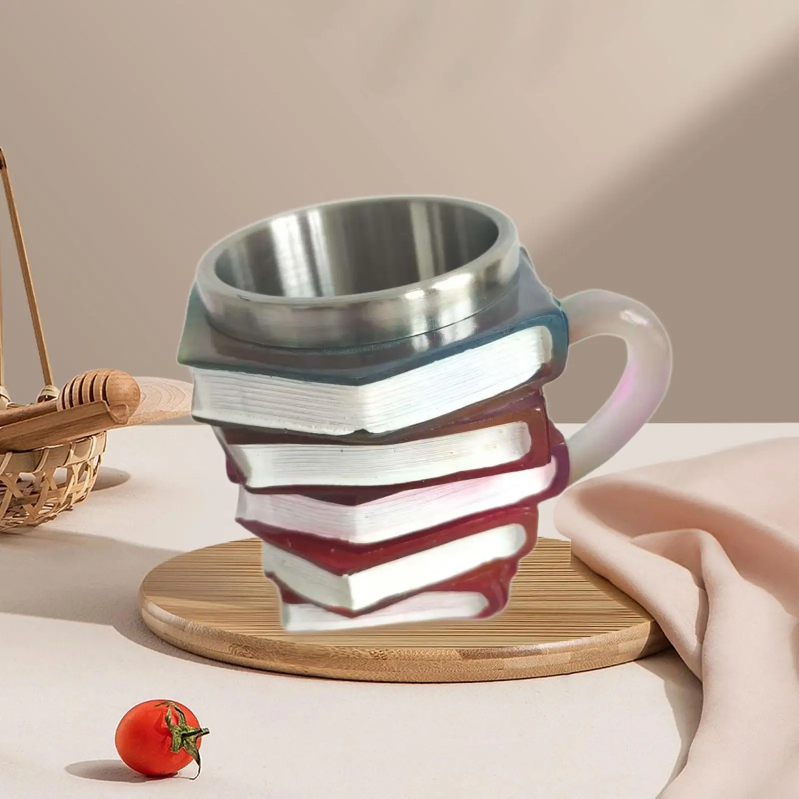 

Painted Book Mug Stainless Steel Inner Liner Books Stack Coffee Cup for Literature Lovers Women Men Collection Gifts Decoration