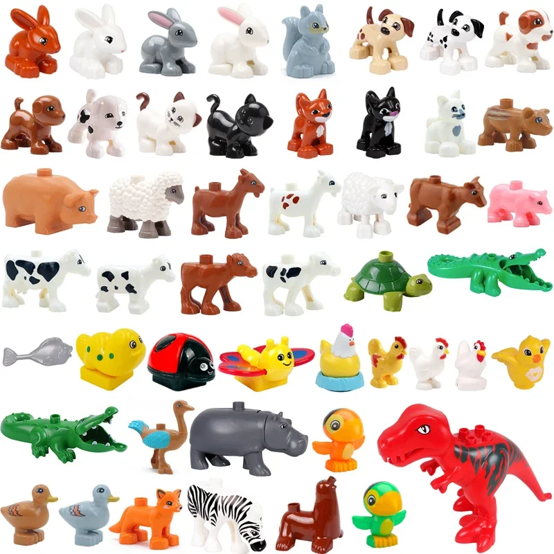 Großes Baustein-Zubehör, Huhn, Ente, Hund, Katze, Vogel, Rinder, Schafe, Zebra, Nashorn, Insekt, Zoo-Serie, DIY Duploes, Spielzeug, Geschenk