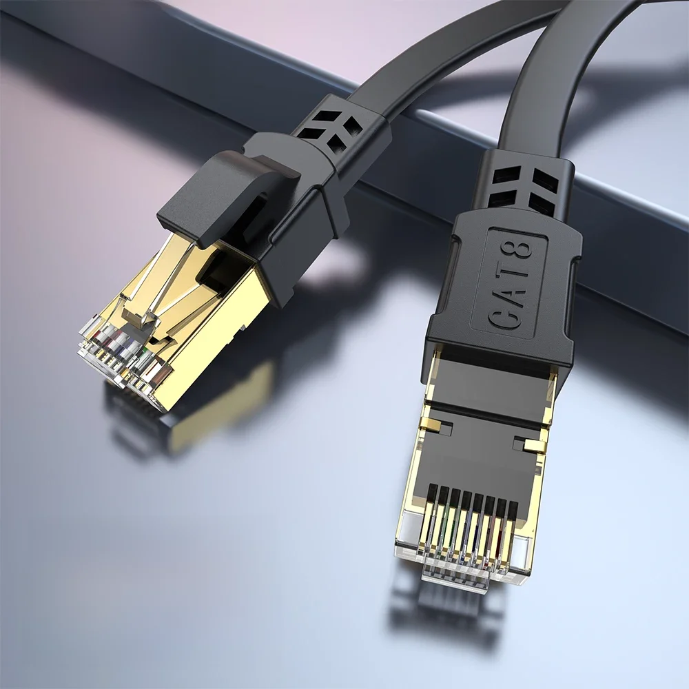 Kabel Ethernet CAT 8 40 Gb/s 2000 MHz CAT8 RJ45 Sieć Lan Patch Cord Płaski 10 m 15 m 20 m 30 m 50 stóp 100 stóp do modemu routera PS 5/4 — zdjęcie 2