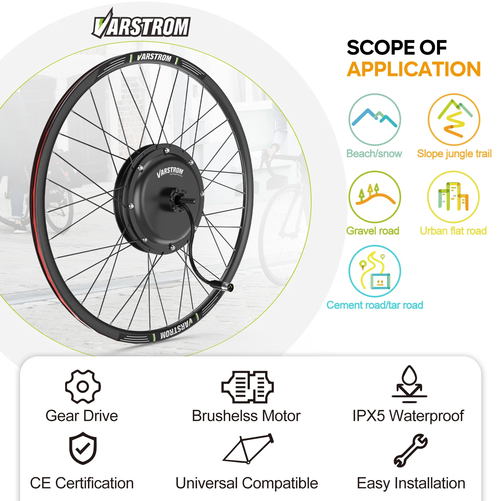 Varstrom JYLT 48V 1000W 1500W Vorder- und Hinterrad-Nabenmotor E-Bike Umbausatz 26"/27.5"/28"/29"/700C Laufradgröße optional E-Bike Motor für Scheibenbremse EMT Mountainbike eCity Rennrad. – Detail 2