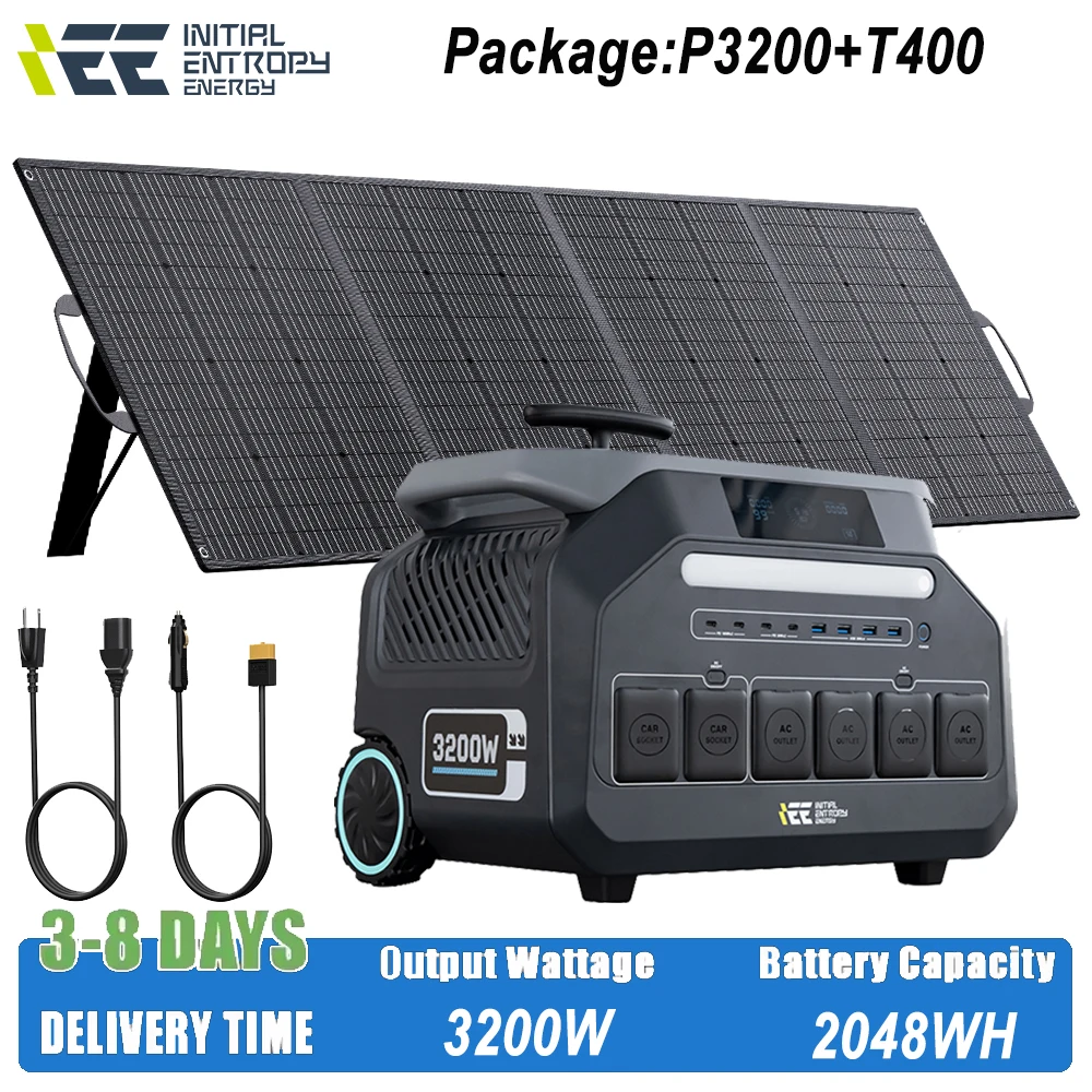 IEE 3200W 2048Wh Portable Power Station + 1PCS 400w Solar Panels  APP Control UPS Outdoor Generator for Camping Solar Powerbank