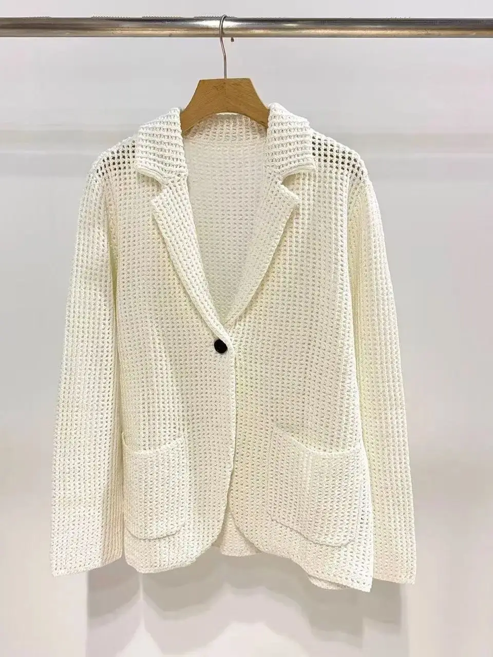 Pure cotton luxurious solid color crochet blazer