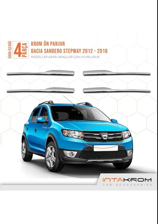 Para dacia sandero stepway frente grill chrome 4 peças 2012-2016-estilo acessório modificar cromo brilhante brilhante spoiler asa