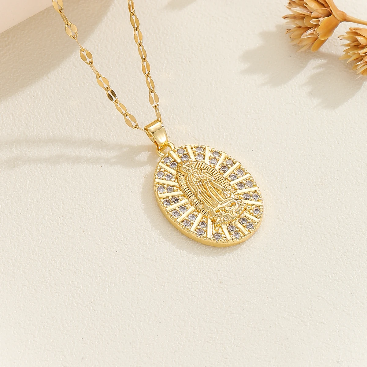 Retro Fashion Our Lady Series Necklace For Women Micro-inlaid Colored Zircon Round Necklace For Family Gift