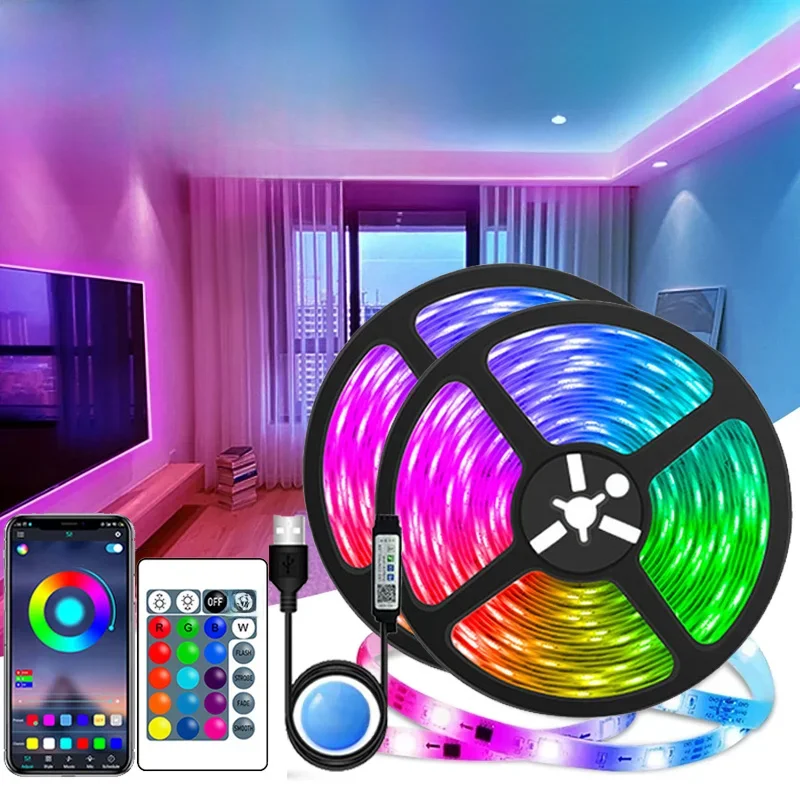 USB Cor Mudar LED Strip Lights, 5050 RGB, fita flexível da lâmpada para a decoração do quarto, TV
