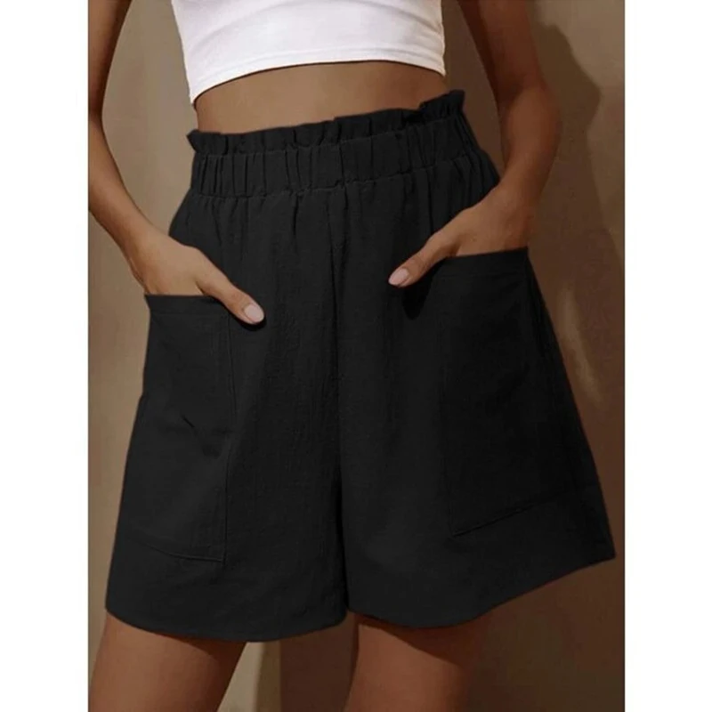 Women Casual Shorts Summer High Waisted Pockets Loose White Shorts Solid Color Oversized Five Point Shorts Women Clothing