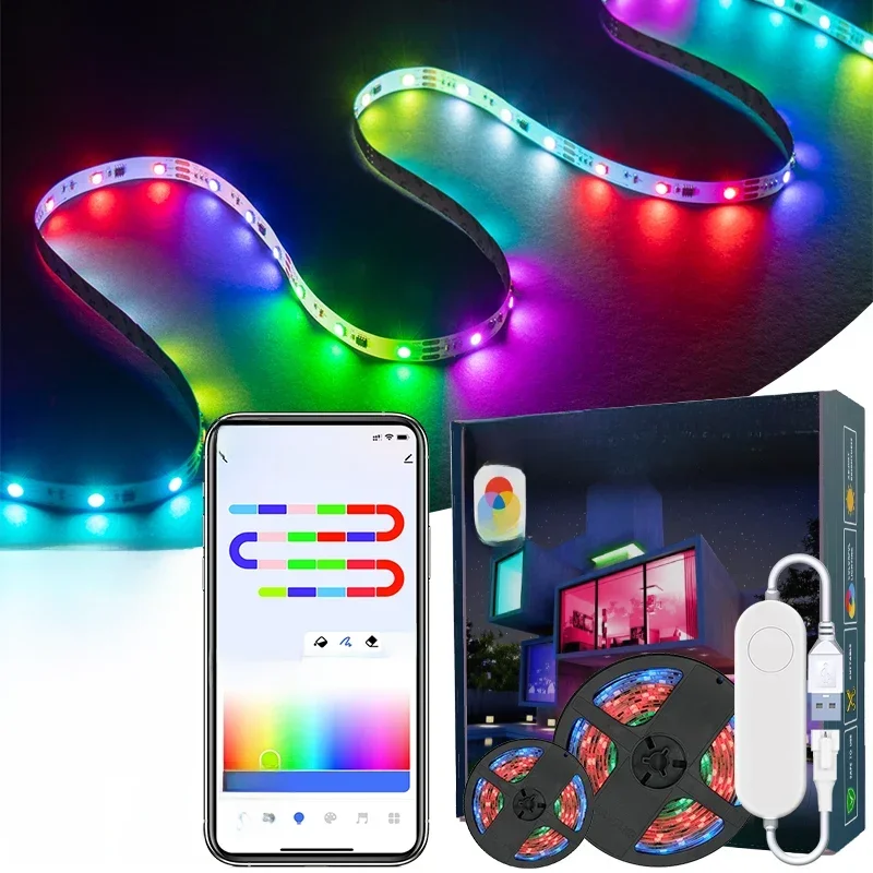 TUYA LED Strip Lights WS2812 RGBIC Adresowalna taśma świetlna z efektem łapania Wifi USB 5V Smartlife Dreamcolor do sypialni TV — zdjęcie 2