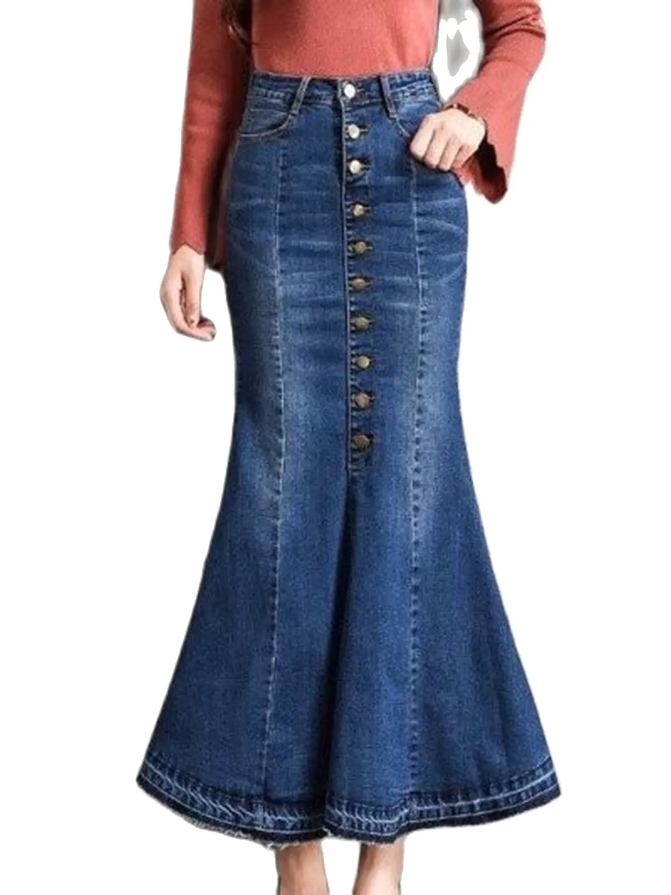 

2023 Autumn New Women's Denim Mermaid Skirt Fashion Elastic Slim Pack Hips Long Jeans Skirt Casual Female Clothing S-XL