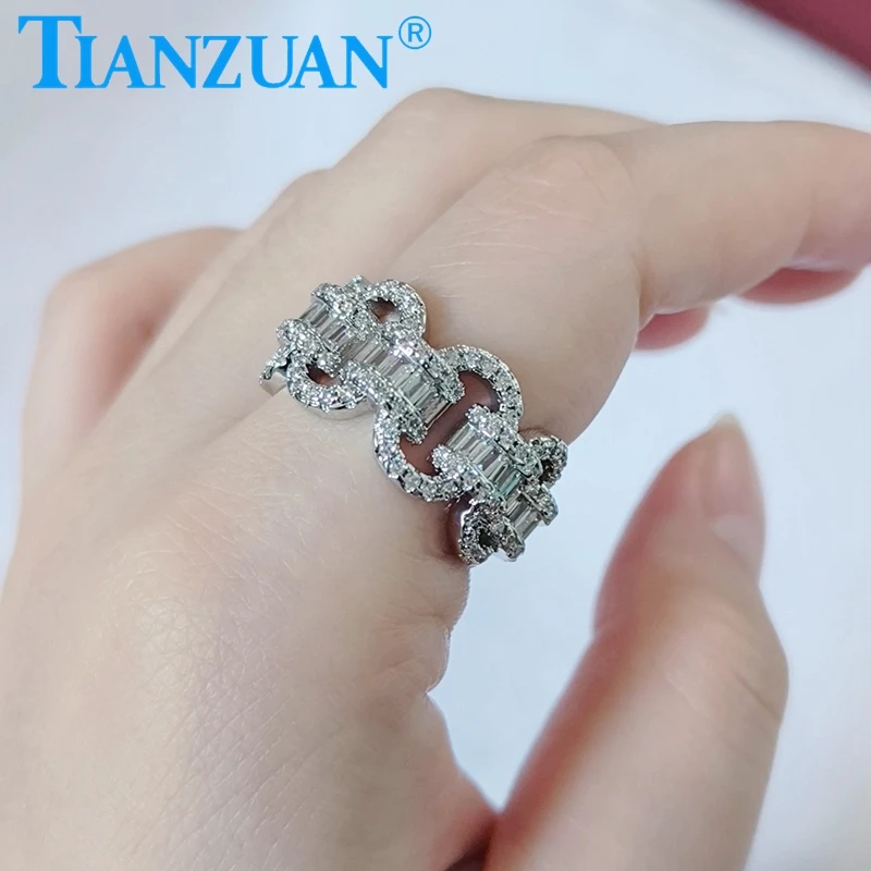 New 11.5mm Cuban Link Rings Iced Out Pave Moissanite Ring Fashion Mens Women Jewelry Accessories For Wedding Party Gifts