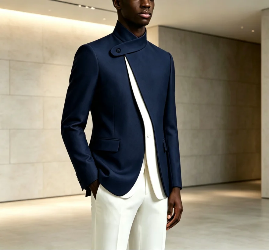 Wide Lapel Asymmetric Tuxedo with Pants, Slim Fit Wedding Groom Prom Formal Suit Attire, Customized Men's Suits 2pieces