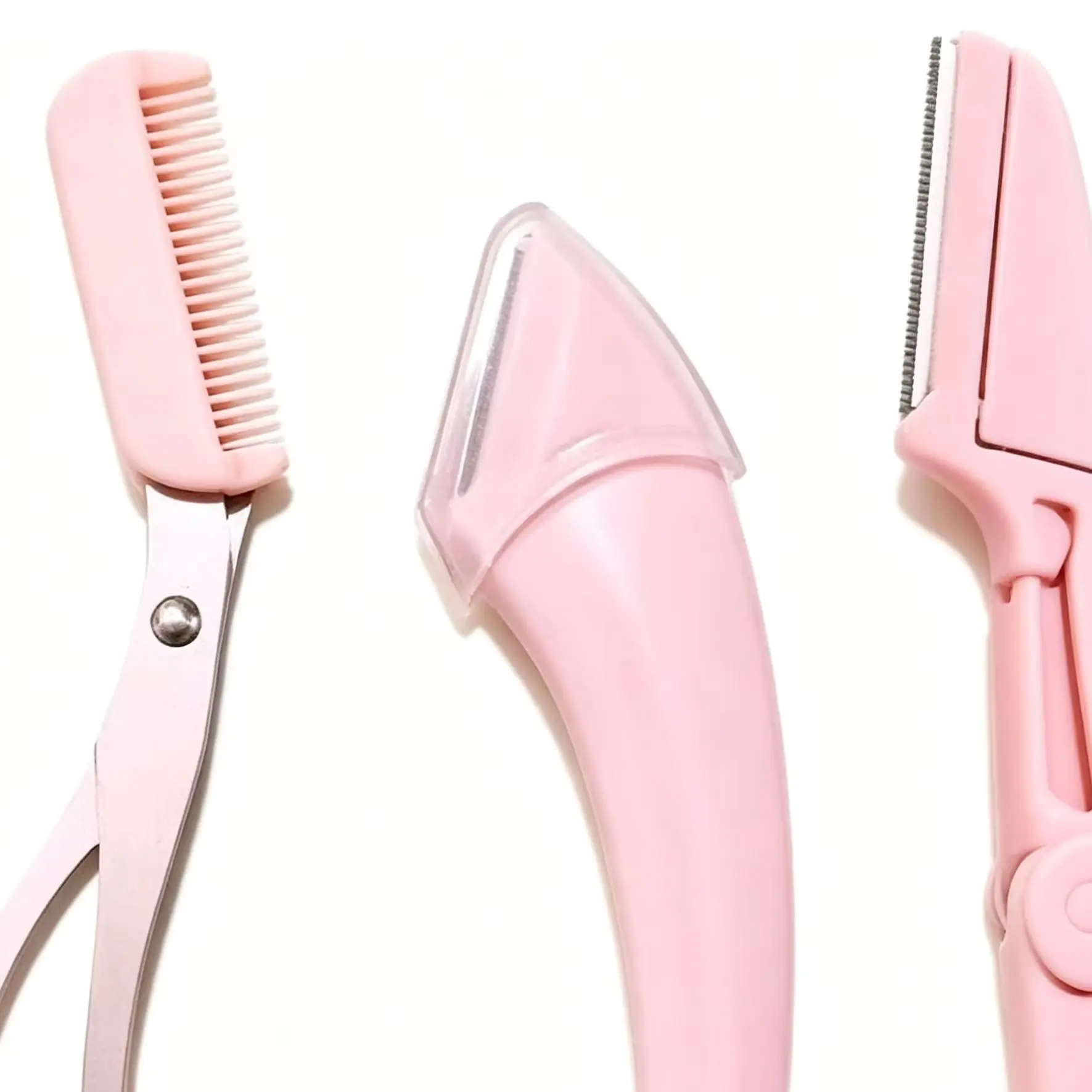 3 in 1 Eyebrow Grooming Set, Eyebrow Scissors with Comb, Curved Eyebrow Razor & Foldable Face Shaper Razor, Stainless Steel Precision Brow Trimming Kit for Women Makeup