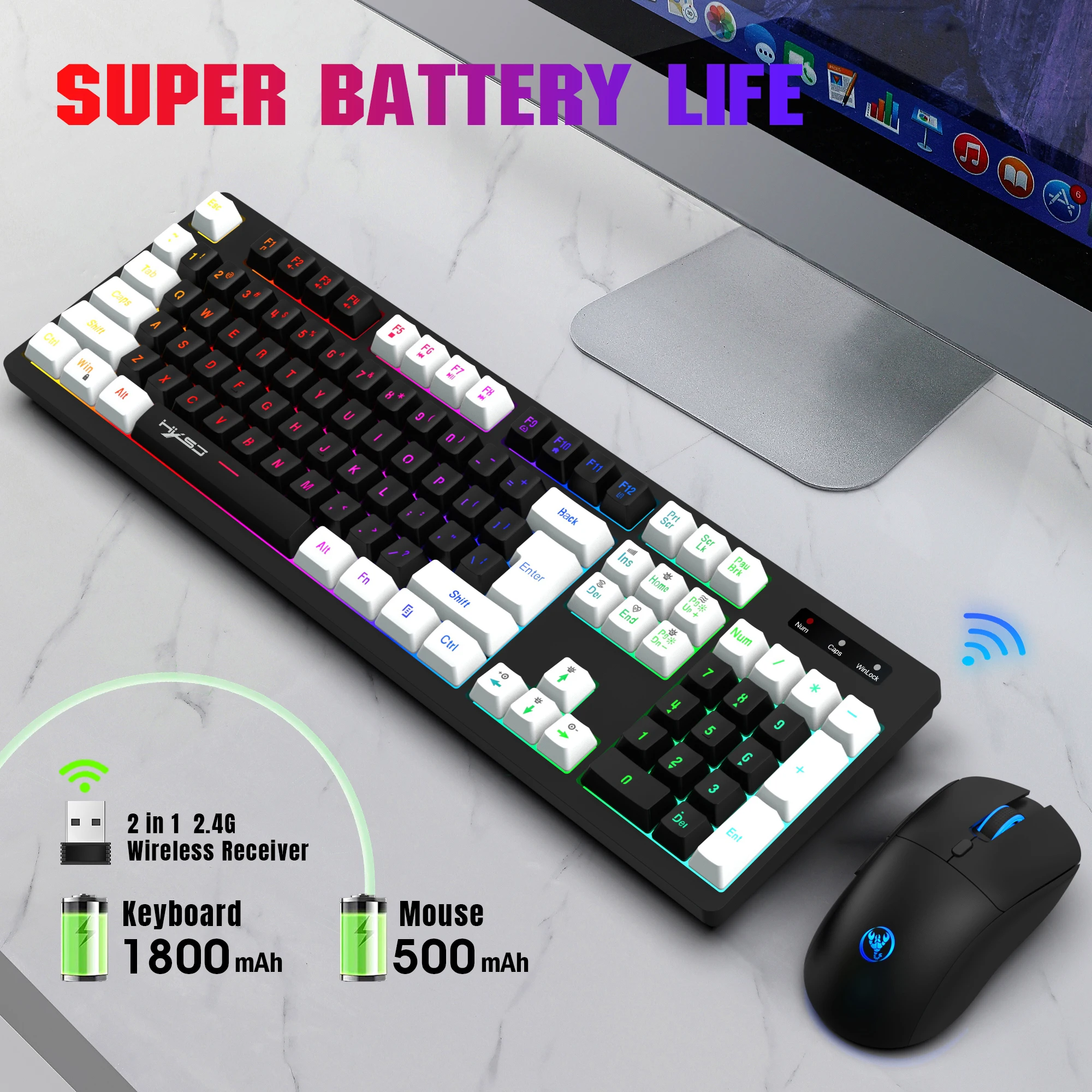 Wireless Keyboard and Mouse 2.4G Combo Mini Multimedia Full-size Keyboard Mouse Set For Computer Notebook Laptop Desktop