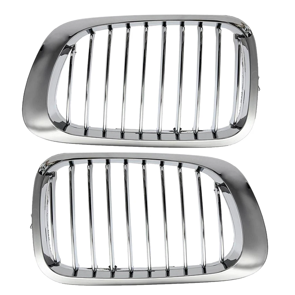 2 Pieces Silver Front Hood Grill Chrome Grille Mesh for BMW E46 M3 3 Series,Car Gloss Black Front Bumper Double Slat Line Grille