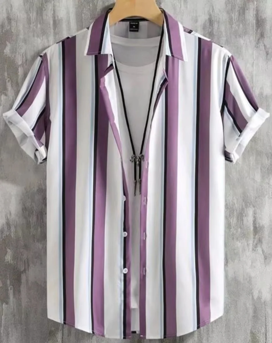 Простая полосатая мужская рубашка с 3D принтом, мужская и женская повседневная модная рубашка с короткими рукавами, уличная одежда на пуговицах с лацканами, одежда унисекс большого размера